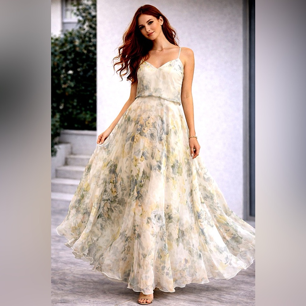 Jenny Yoo Floral Spaghetti Strap Dress - Picture 11 of 12